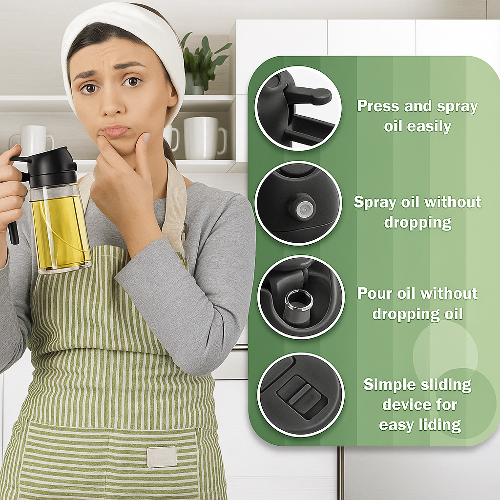 2-in-1 Glass Oil Dispenser & Sprayer Bottle - Leak-Proof, High-Heat Borosilicate Oil Container for Air Fryers & Cooking