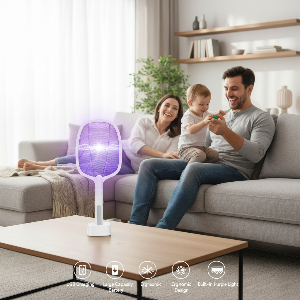Rechargeable 2-in-1 Bug Zapper Racket & Mosquito Killer Lamp with UV Light | Electric Fly Swatter and USB Charging