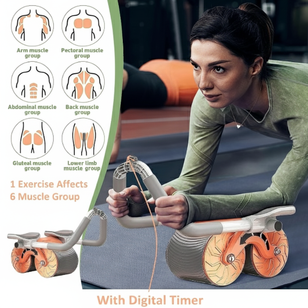 Automatic Rebound Ab Wheel with Phone Mount: Mute Abdominal Roller & Core Strength Equipment for Quiet Home Gym Use