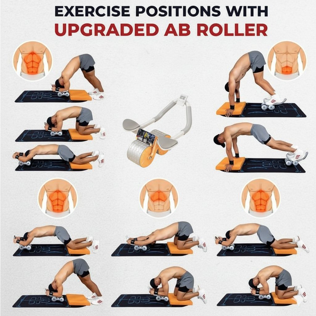 Automatic Rebound Ab Wheel with Phone Mount: Mute Abdominal Roller & Core Strength Equipment for Quiet Home Gym Use