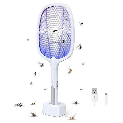 Rechargeable 2-in-1 Bug Zapper Racket & Mosquito Killer Lamp with UV Light | Electric Fly Swatter and USB Charging