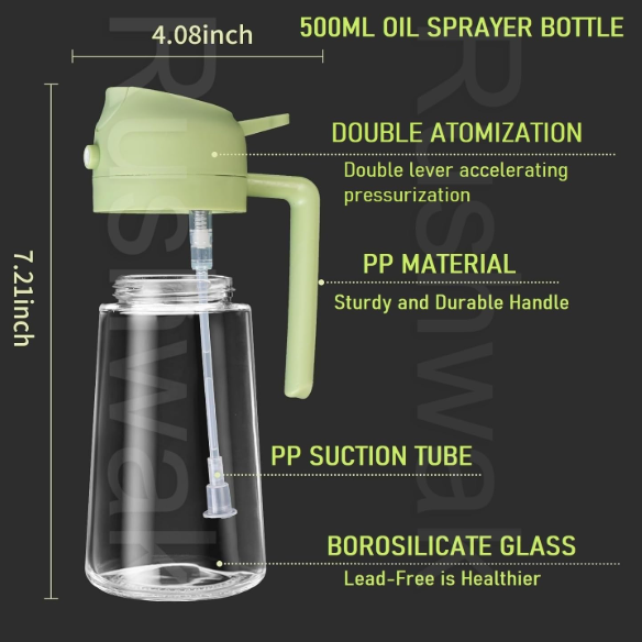 2-in-1 Glass Oil Dispenser & Sprayer Bottle - Leak-Proof, High-Heat Borosilicate Oil Container for Air Fryers & Cooking