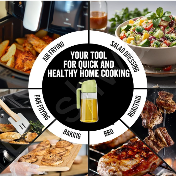 2-in-1 Glass Oil Dispenser & Sprayer Bottle - Leak-Proof, High-Heat Borosilicate Oil Container for Air Fryers & Cooking