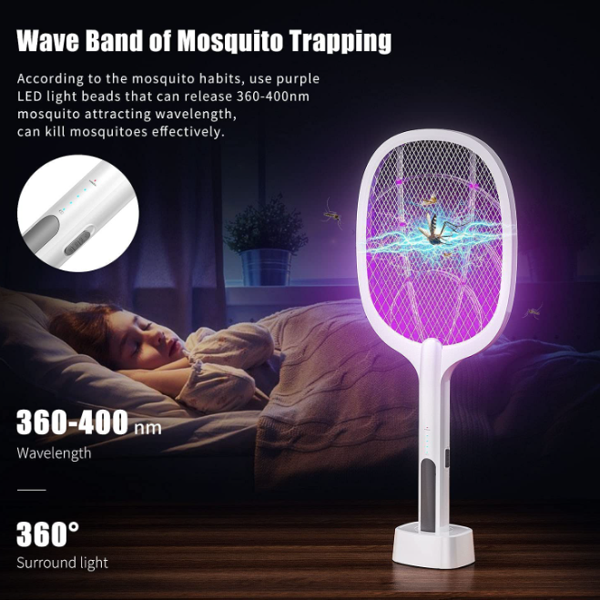Rechargeable 2-in-1 Bug Zapper Racket & Mosquito Killer Lamp with UV Light | Electric Fly Swatter and USB Charging