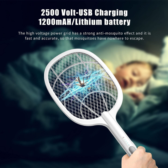 Rechargeable 2-in-1 Bug Zapper Racket & Mosquito Killer Lamp with UV Light | Electric Fly Swatter and USB Charging