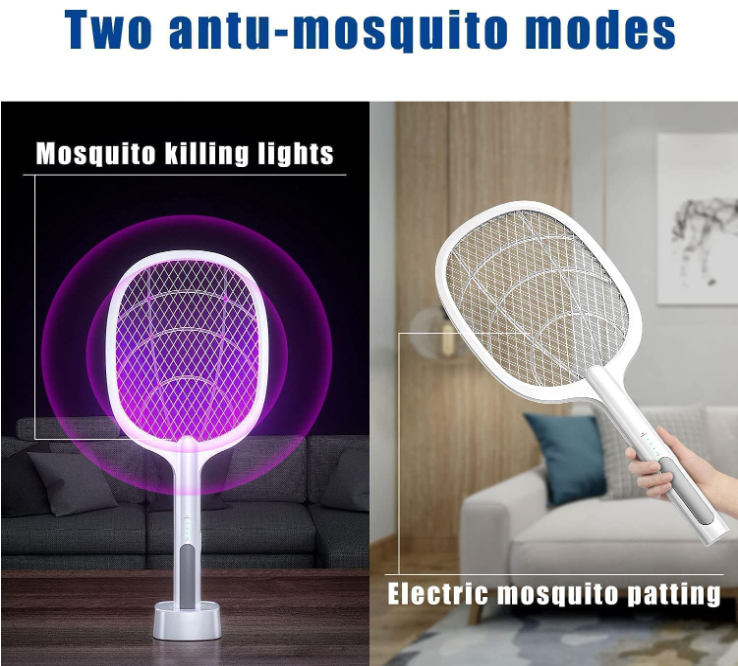 Rechargeable 2-in-1 Bug Zapper Racket & Mosquito Killer Lamp with UV Light | Electric Fly Swatter and USB Charging
