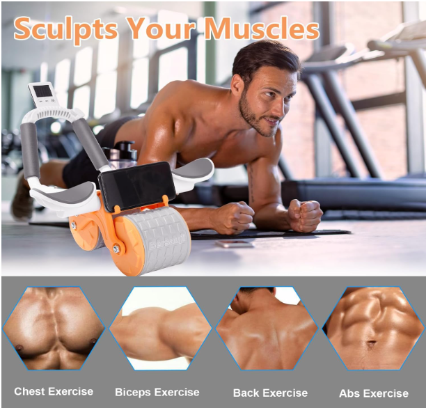 Automatic Rebound Ab Wheel with Phone Mount: Mute Abdominal Roller & Core Strength Equipment for Quiet Home Gym Use